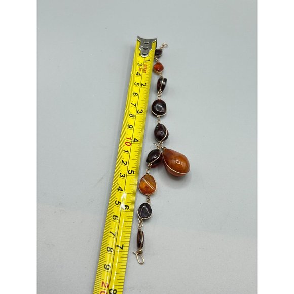Genuine Amber Bracelet Wire Wrapped Bracelet with Drop Amber Nugget Charm - Picture 7 of 7